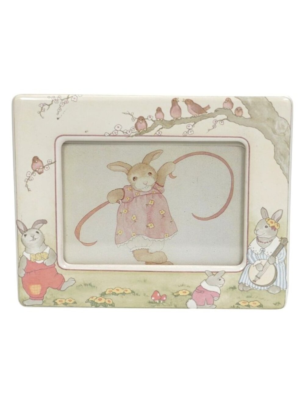 Vintage Bunnies Baby Picture Frame Terragraphics 1980s Porcelain For 3x4.5 Photo